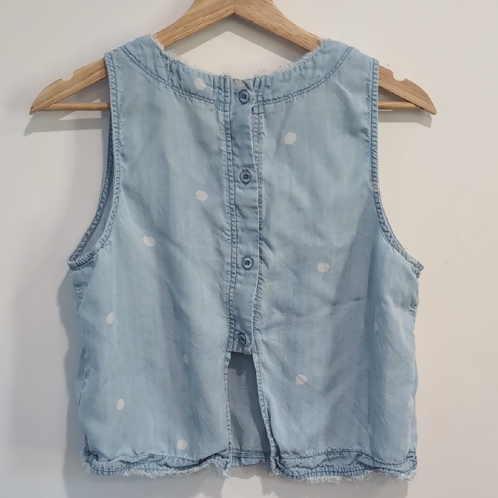 Cloth & Stone Anthropologie Blue Polka Dot Sleeveless Crop Top Size Medium - Picture 4 of 6